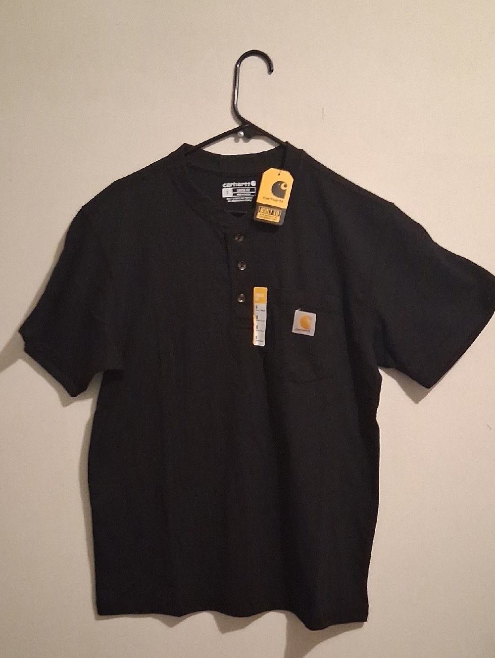 Carhartt Black Short-Sleeve Henley Pocket Tee with Logo Tag